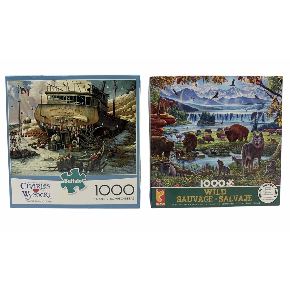 Lot of 2 1000 Piece Jigsaw Puzzles Buffalo Charles Wysocki & Ceaco Wild